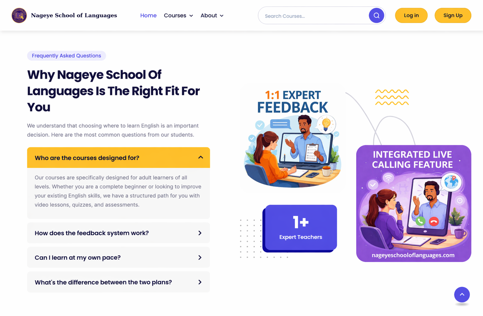 Nageye School of Languages platform on desktop