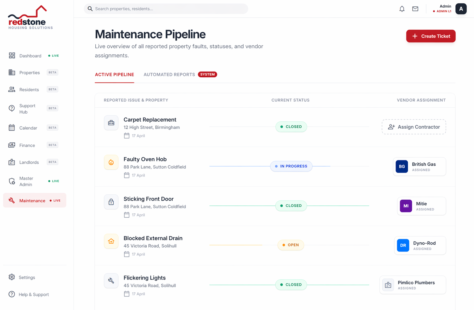 Redstone Housing CRM on desktop